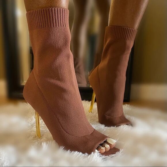 Chase & chloe Lorde Open Toe Stiletto Sock Boots - Picture 7 of 7